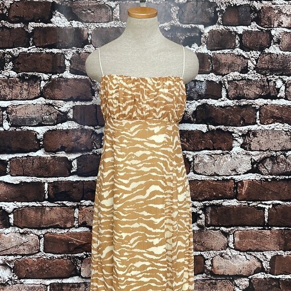 Camila Coelho Bailee Midi Dress Revolve Straps Slit Tan Size Large L - Picture 7 of 17